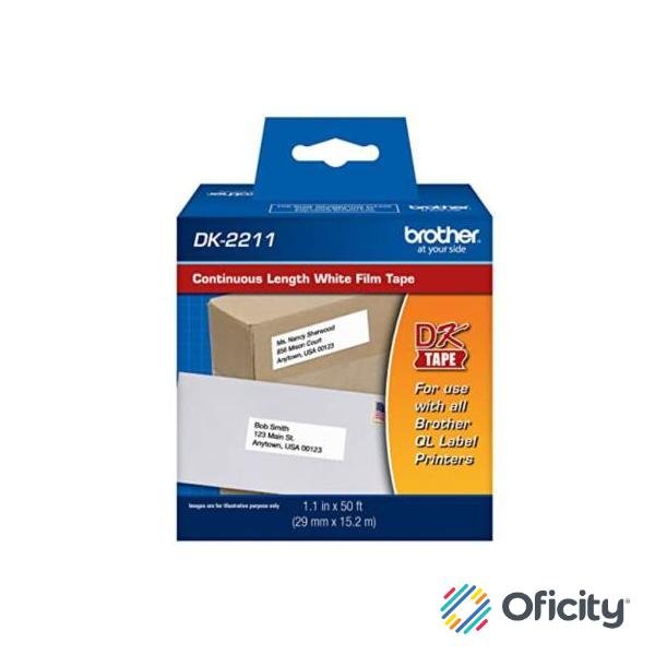 Cinta Etiquetadora Brother DK2211 Papel Plástico Negro sobre Blanco Longitud Continua 29mmx15.2 m