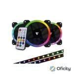 Kit Ventiladores Game Factor FKG400 3 Fans 12mm RGB 2 Tiras Led Control Remoto