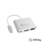 Hub 3 en 1 Stylos USB C a HDMI + USB 3.0 + USB C con Caja Gris