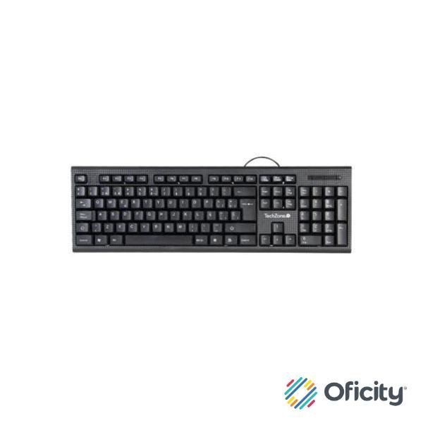 Teclado Alámbrico TechZone USB Tecnología Plug-Play Color Negro 1 Año Garantía