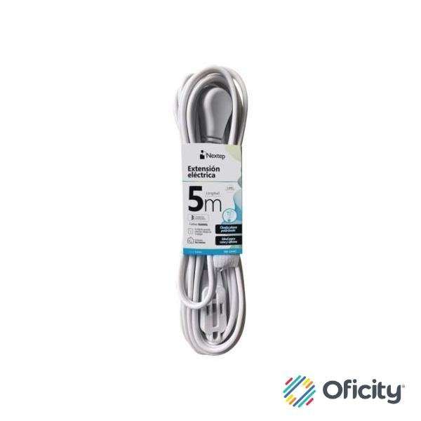 Extension electrica Nextep para Casa/Oficina 16 AWG 5m Clavija Plana Blanca