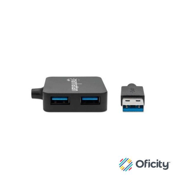 Mini Hub Manhattan USB 3.0 Alta Velocidad 4 Puertos Color Negro