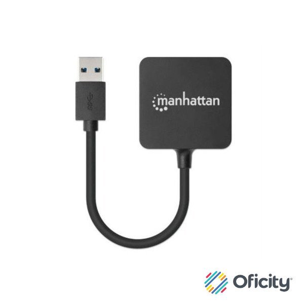 Mini Hub Manhattan USB 3.0 Alta Velocidad 4 Puertos Color Negro