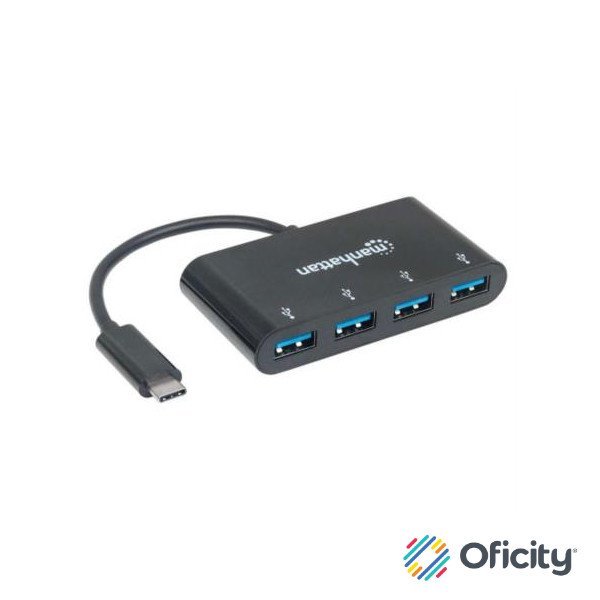Hub Manhattan USB-C 3.2 Gen1 4 Puertos USB-A Color Negro