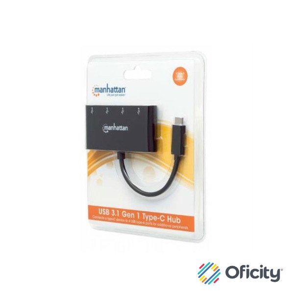 Hub Manhattan USB-C 3.2 Gen1 4 Puertos USB-A Color Negro