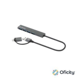 Hub Manhattan de 4 puertos USB-A 3.2 Gen 1 con conector adaptable de USB-A a USB-C