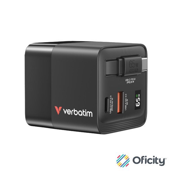 Cargador Verbatim GaN 65W de Cable retráctil