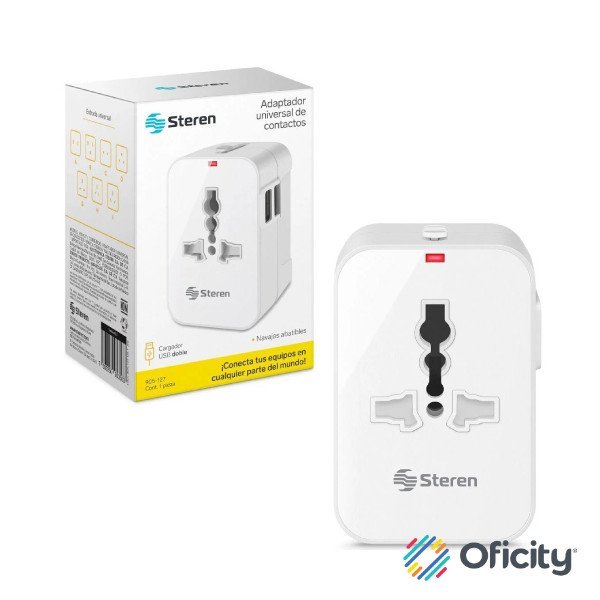 Adaptador STEREN universal de contactos para viaje con cargador USB doble
