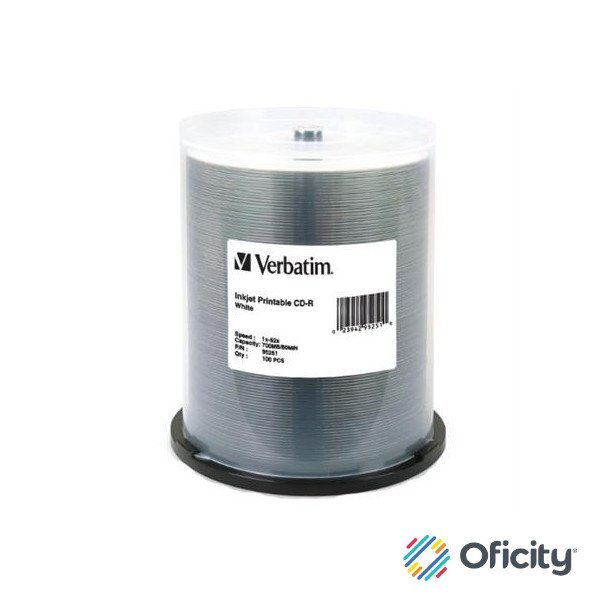 Disco VERBATIM CD-R 52X 80MIN 700MB Blanco Imprimible C/100