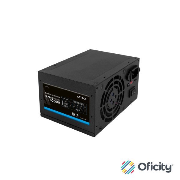 Fuente de Poder Acteck Blazar Prime FT500P ATX 500W 1x20+4 pin + 1xAtx 4 + 2xSata + 2xMolex 4 pin + 1x Negro