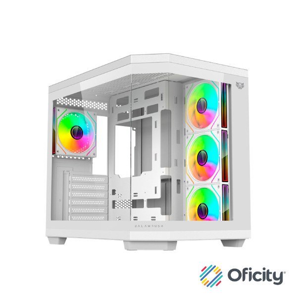 Gabinete Gamer Balam Rush Media Torre Tank Master 9600TB Max MB ATX Ultra Wides/USB-C/USB 3/Audio Fan ARGB Blanco