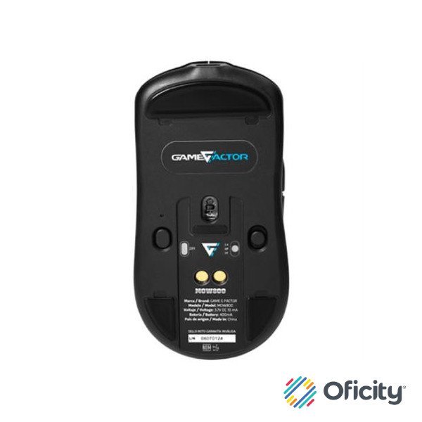 MOUSE GAME FACTOR MOW800 INALAMBRICO WIRELESS 2.4G BT PIXART 3395 26.000 DPI 4K HZ BASE RGB ULTRALIGERO 56G NEGRO