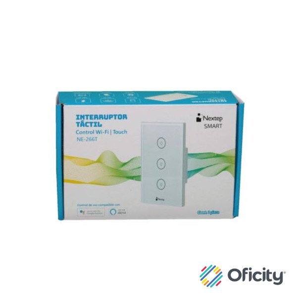 Interruptor Nextep Smart de Luz Pared Táctil Triple Control Wi-Fi