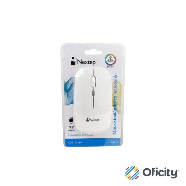 Mouse Nextep Inalámbrico Recargable Delgado/Silencioso RGB 1600 dpi Color Blanco