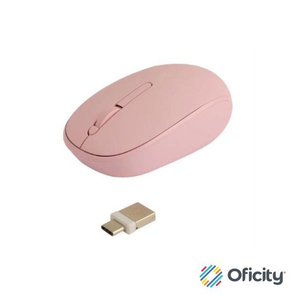 Mouse Inalámbrico Perfect Choice Whisper 2.4 GHz Conector Dual USB C/A Alcance 10m Color Rosa