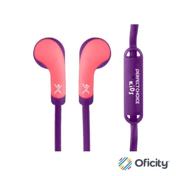 Audífonos Perfect Choice In-Ear Alámbricos 3.5mm con Estuche Bubble Gum Color Rosa-Morado