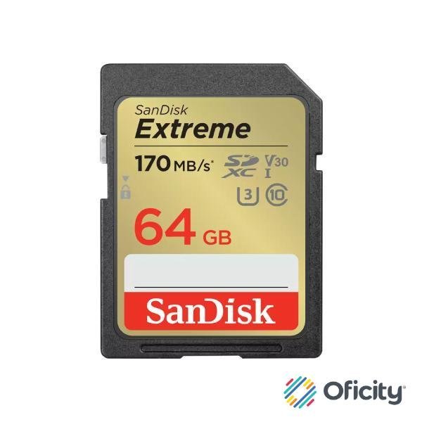 Memoria SD SanDisk Extreme 64GB SDXC UHS-I Clase 10 Lect 170/70 MBs V30 4K SDSDXV2-064G-GNCIN