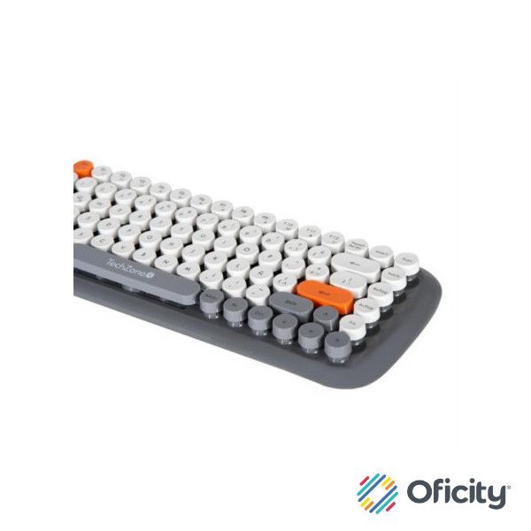 Kit Teclado y Mouse TechZone Inalámbrico Ergonómico Retro Plug-Play 85 Teclas Win/Mac Mouse Óptico USB 3 Botones 1200dpi