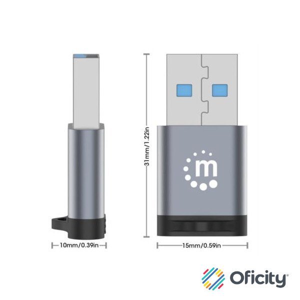 Adaptador USB-C V3.2 Gen1 AM-CH 5Gbps 3A Aluminio Gris Espacial/Negro