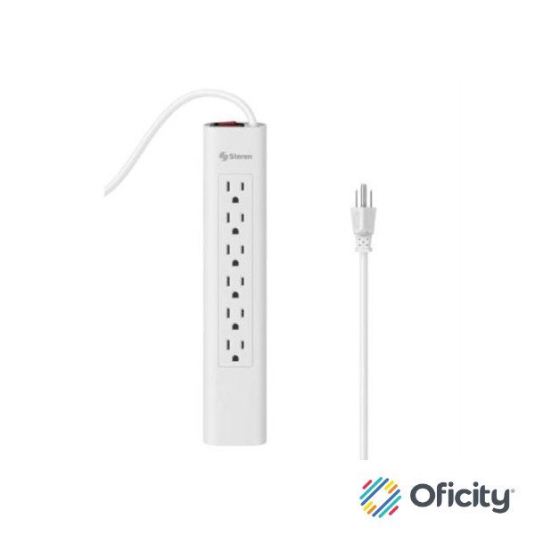 Multicontacto Steren de 6 salidas verticales y cable extra largo color Negro