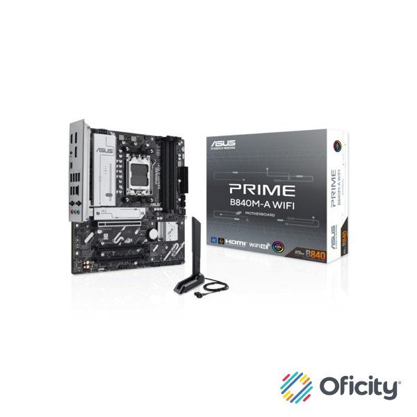 Tarjeta Madre Asus Prime B840M-A WIFI 4xDDR5 256GB 7600Mhz M.2 2280 PCIe 4.0 HDMI DP S AM5 Serie 9000 mATX Wi-Fi 6E