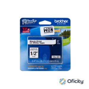 Cinta Brother TZeS231G Laminada Súper Adhesiva Texto Negro