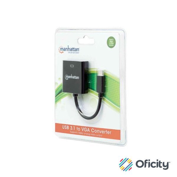 Convertidor Manhattan Video USB-C 3.1 a VGA-H Color Negro