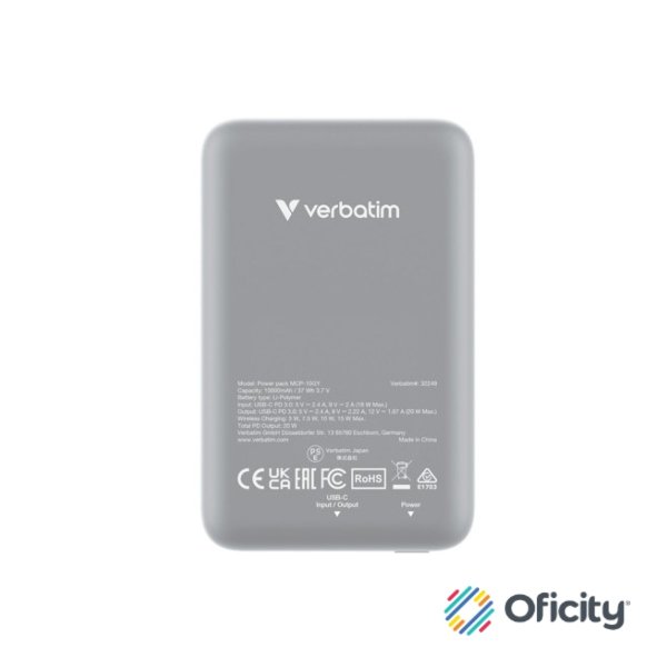 Cargador Verbatim Charge and Go Magnetico Inalámbrico Power Bank 10000 mAh Gris - Image 2