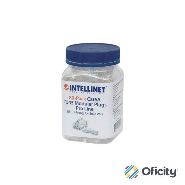 Plug Intellinet RJ45 Cat6a Sólido Oro 50 Micras Pro UTP Bote C/80 Pzas