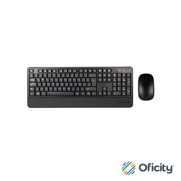 KIT TECHZONE PROF INALAMBRICO ELEGANTE TECLADO Y MOUSE DE 3 BOTONES CON 1200 DPI Y DESCANSA MUÑECAS ALCANCE 10