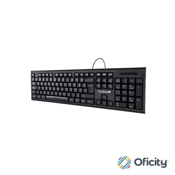 Teclado Alámbrico TechZone USB Tecnología Plug-Play Color Negro 1 Año Garantía
