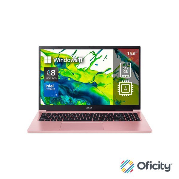 Laptop Acer Lite 15 15.6 FHD Ci3 N355 8GB DDR5 Ram 512 PCIe NVMe SSD Rosa Win 11 Home 1 Año Garantía