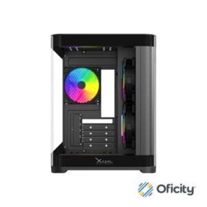 Gabinete Curvo Xzeal M-ATX/ITX 2x USB 2.0 + 1x USB 3.0 + 3.5 mm + 3 Ventiladores RGB Negro