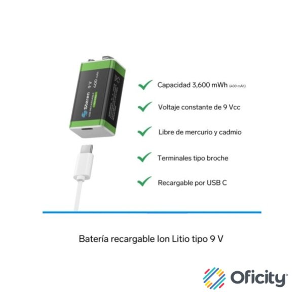 Bateria Recargable Steren LI-Ion 9V DE 400mAH - Image 2