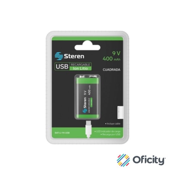 Bateria Recargable Steren LI-Ion 9V DE 400mAH