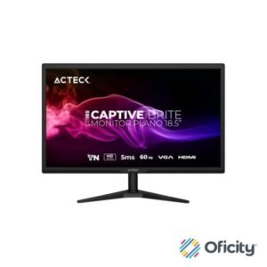 Monitor Acteck Plano 18.5 TN Captive Brite CB185 / HD/60Hz/5ms/Low-blue light/1xVGA+1xHDMI 1.4/VESA75mm/Essential Negro