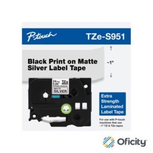 Cinta Brother TZES951G Laminada Texto Negro Fondo Plata Mate