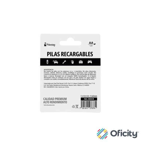 Pilas Nextep AA Recargables HR6 NiMH 1.2V C/4 Piezas 2100mAh