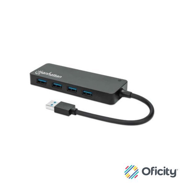 Hub Manhattan USB 3.2 Gen1 4 Puertos USB-A Color Negro