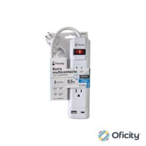Barra Multicontacto con Supresor Nextep 3 Contactos Aterrizados Entrada USB y USBC Cable 50cm 14 AWG