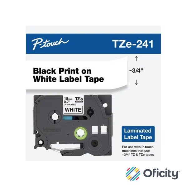 Cinta Laminada Brother con Extra Adhesivo Texto Negro sobre Cinta Blanca de 18mm X 8m TZES241G