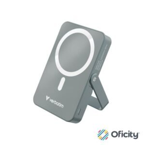Cargador Magnético Verbatim con carga inalámbrica de vidrio con soporte de 10 000 mah color Gris