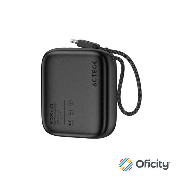 Cargador Acteck Powerbank Plug Pro PG60 10000 mAh USBC cable integrado 225 W compacto ligero negro