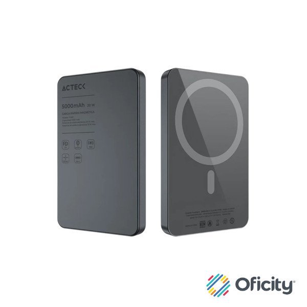 Cargador Acteck Powerbank Energon Go Slim Pro PM50 5000 mAh carga inalámbrica