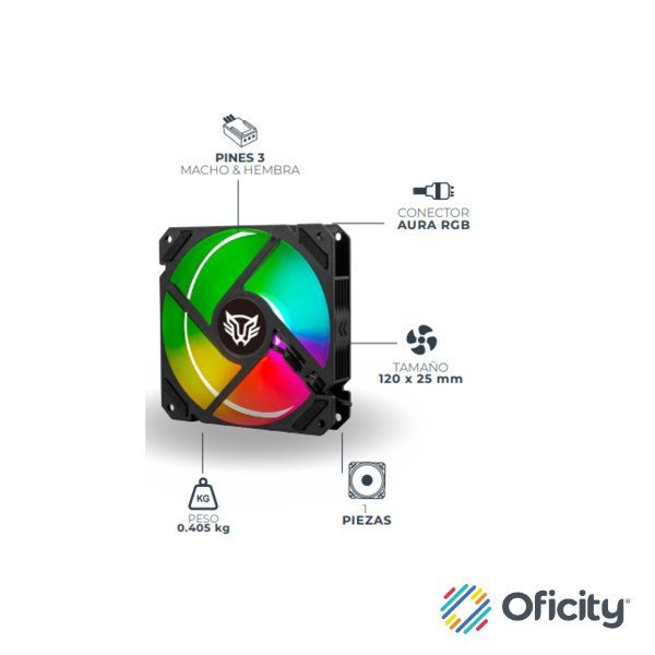 Ventilador Balam Rush Eolox Blaze EX70 120mm ARGB diseño cuadrado 1200 RPM 3 pines Rainbow negro