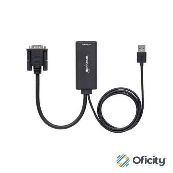 Convertidor Manhattan Video SVGA+Audio USB a HDMI Color Negro