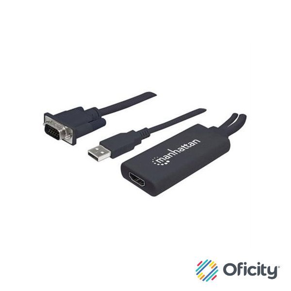 Convertidor Manhattan Video SVGA+Audio USB a HDMI Color Negro