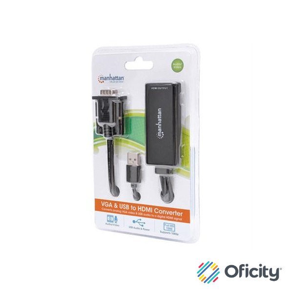 Convertidor Manhattan Video SVGA+Audio USB a HDMI Color Negro