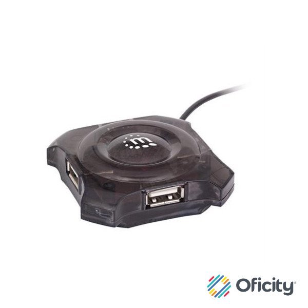 Mini Hub Manhattan Económico USB 4 Puertos Color Negro