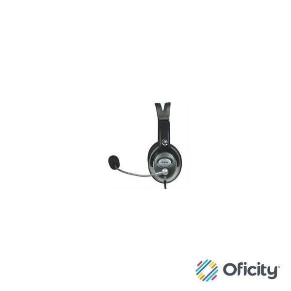 Audífonos Manhattan Estéreo Clásicos Micrófono Extensión Metálica Flexible Color Negro-Plata